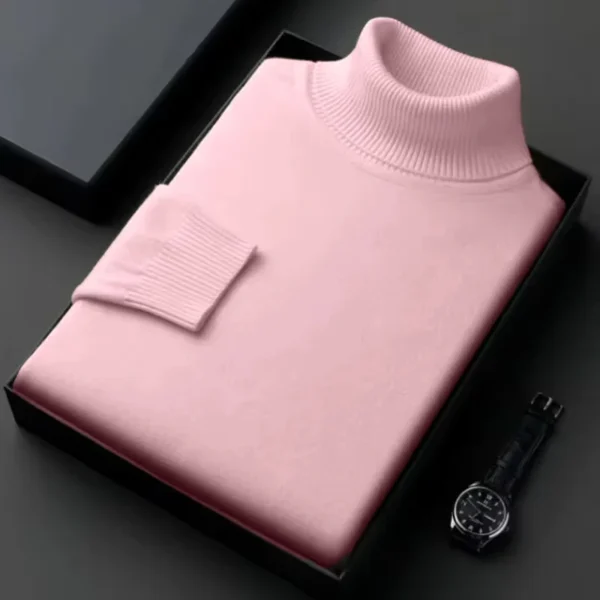 Suéter de cuello alto de punto de alta calidad para hombre, ropa de chándal antipelusas, jersey de manga larga ajustado, ropa de tendencia de Color sólido - Imagen 7