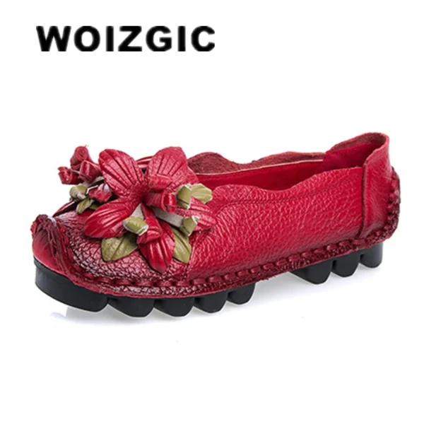 Zapatos planos de cuero genuino para mujer, mocasines antideslizantes con flores, mocasines Retro de talla grande 41 42