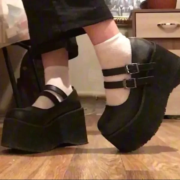 Zapatos de tacón Mary Jane bonitos de Lolita para mujer, cuñas de plataforma, tacones altos, zapatos de tacón para mujer, zapatos Punk góticos dulces para mujer - Imagen 7