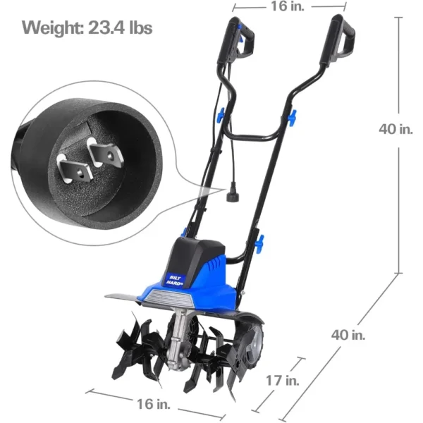 Cultivador de cultivador de 16 pulgadas, 13,5 amperios, 6 dientes de acero, cultivadores para jardinería, plegable, rotador de jardín eléctrico con ajustable - Imagen 3