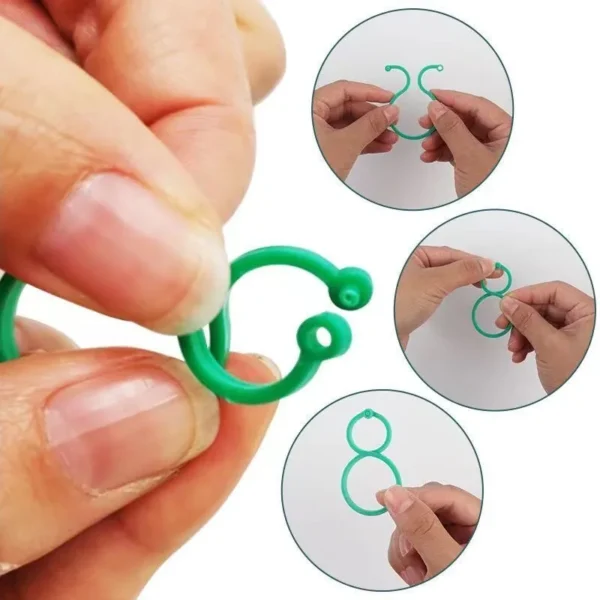 Clips de flejado de vid de plástico para jardín, anillo de hebilla incluido para plantas, gancho para jardín, tomate, Grapevina, herramientas de soporte para plantas 50/100 Uds. - Imagen 3