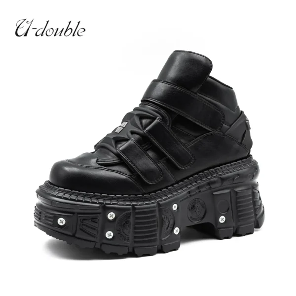Zapatos de mujer botas góticas de tobillo Rock con cordones altura del tacón 9CM zapatos de plataforma mujer decoración de Metal zapatillas de deporte para mujer 2025 nuevo estilo Punk - Imagen 2