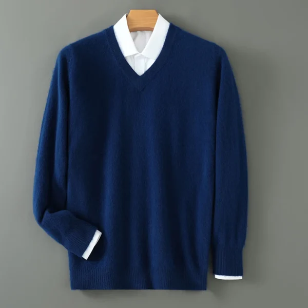 Suéter con cuello en V suéter de cachemira de visón para hombre prendas de punto sólidas informales ropa holgada de talla grande para hombre marca de alta gama - Imagen 7