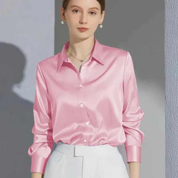 Camisas y blusas con acabado satinado que combinan con todo, ropa de mujer, Top informal OL, camisas elegantes con botones de manga larga, blusas sólidas francesas - Imagen 15