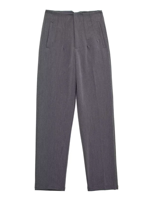 Pantalones rectos a la moda para mujer, pantalones con cremallera frontal de cintura alta, pantalones Vintage de longitud completa para mujer elegante - Imagen 6