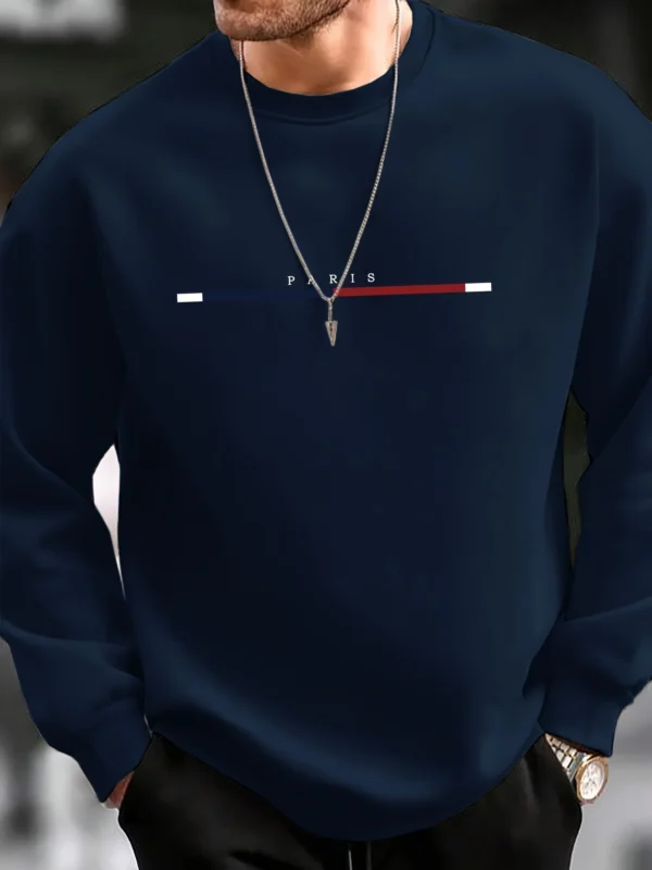 Sudadera deportiva informal de otoño e invierno para hombre, holgada, de gran tamaño, con estampado de París, jersey cálido de lana, sudadera de manga larga con cuello redondo - Imagen 3