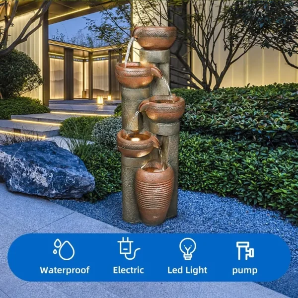 Decoración de fuente de agua para jardín al aire libre de 5 niveles, fuente de resina para jardín, piso, patio, terraza, porche, patio trasero y decoración artística para el hogar (B - Imagen 3
