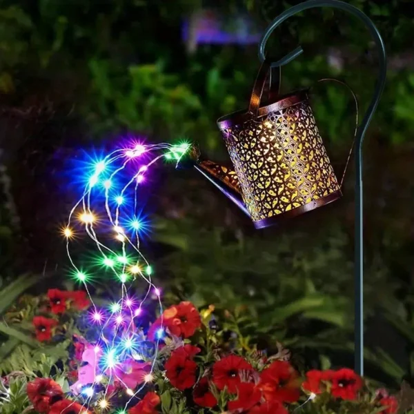 Linterna de Metal, regadera Solar, luces de cascada solares para exteriores, luz colgante impermeable, decoración de jardín, arte de hadas decorativo - Imagen 2