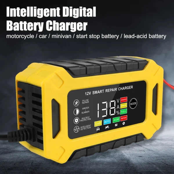 Cargador inteligente para motocicleta y camión, cargador de batería automático para coche, Gel de plomo ácido, húmedo y seco, 12V, 6A, pantalla LCD Digital, reparación de pulsos - Imagen 2