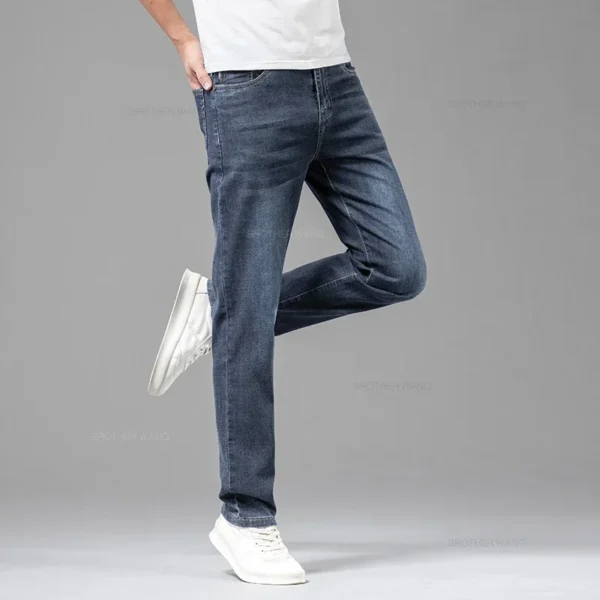 Pantalones vaqueros finos de algodón elástico para hombre, pantalón informal, recto, cómodo, color gris, a la moda, para verano - Imagen 5