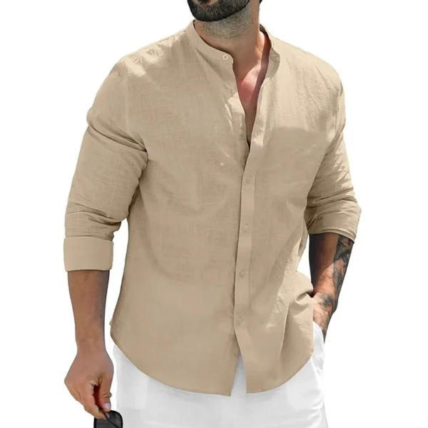 Camisas de manga larga de otoño para hombre, camisetas de negocios de algodón, ropa de calle transpirable de Color sólido, camisas con botones para hombre, camisa blanca - Imagen 4