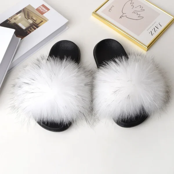 Zapatillas deslizantes de piel de mapache para mujer, zapatillas planas con punta abierta, de felpa para interiores, para el hogar, dormitorio, peludas, informales, cómodas para exteriores - Imagen 21