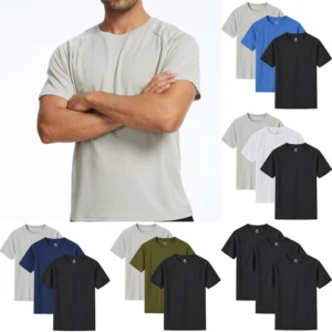 Conjunto de camisetas de color sólido de 3 piezas, camisetas deportivas transpirables de estilo básico para correr al aire libre