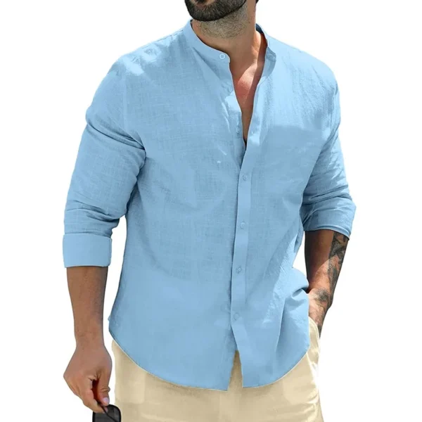 Camisas de manga larga de otoño para hombre, camisetas de negocios de algodón, ropa de calle transpirable de Color sólido, camisas con botones para hombre, camisa blanca - Imagen 8