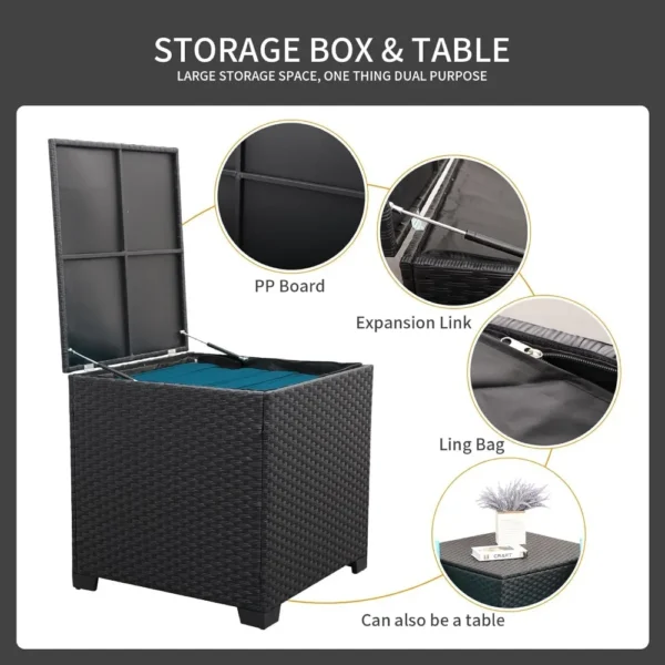 Juego de muebles de Patio de mimbre PE para exteriores, sofá seccional de ratán negro de 4 piezas, sofá de dos plazas, conjunto de conversación con caja de almacenamiento - Imagen 5