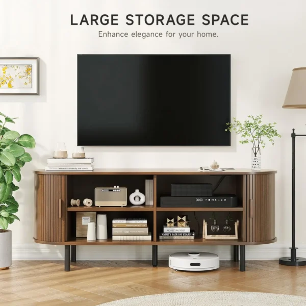Mueble para TV Mueble de salón con toma de corriente para televisores de hasta 60/70", mesa para TV con puertas correderas, estantes ajustables de almacenamiento - Imagen 2