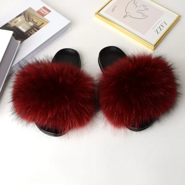 Zapatillas deslizantes de piel de mapache para mujer, zapatillas planas con punta abierta, de felpa para interiores, para el hogar, dormitorio, peludas, informales, cómodas para exteriores - Imagen 20