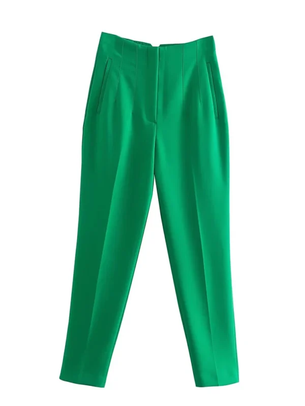Pantalones rectos a la moda para mujer, pantalones con cremallera frontal de cintura alta, pantalones Vintage de longitud completa para mujer elegante - Imagen 2