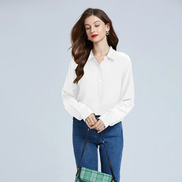 Camisa de primavera para mujer, ropa de lujo, Blusa de seda de manga larga, camisas elegantes 100% de seda de morera, rojo, blanco y negro para mujer - Imagen 6