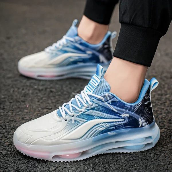 Zapatos Deportivos Casuales para Hombre - Zapatos para Correr con Cordones Ligeros de Malla tejida con Mosca Transpirable, Suela de Plataforma a Cuadros, Diseño bajo de Moda, Zapatos Deportivos Casuales |   Zapatillas con cordones |   Suelas cómodas - Imagen 4