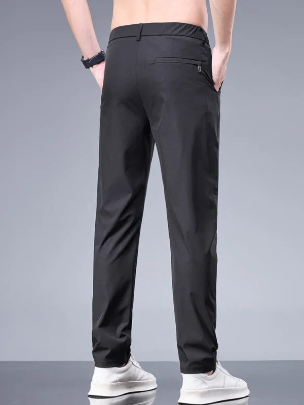Pantalones de seda de hielo de negocios, pantalones rectos con cintura elástica, pantalones negros y grises, ropa sencilla transpirable para hombre, pantalones de traje informales - Imagen 2
