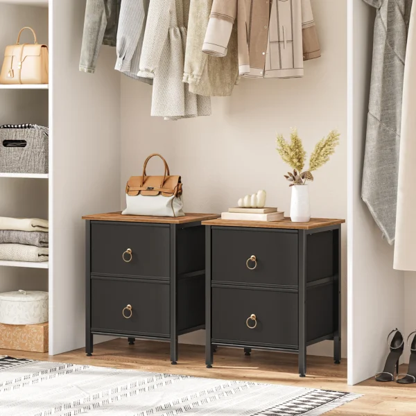 Mesita de noche pequeña para dormitorio, mueble de 2 cajones, mesita de noche, mesa lateral - Imagen 3