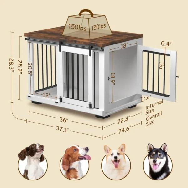 Muebles para cajas para perros grandes de hasta 60 libras. - Perrera para cachorros con puerta de granero con tapa de granja engrosada y barras de metal - 37 pulgadas de ancho - W - Imagen 6