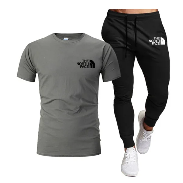 Pantalones de chándal largos ropa de calle conjuntos de 2 piezas ropa de hombre Verano 2025 hombres Tops 100% moda algodón manga corta - Imagen 6