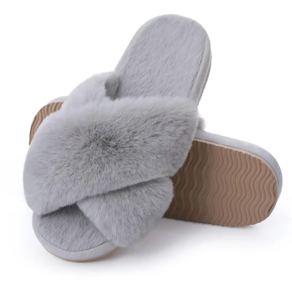 Zapatillas de casa peludas a la moda, chanclas de piel esponjosa para mujer, zapatillas planas peludas para dormitorio, zapatos de interior con banda cruzada de suela gruesa
