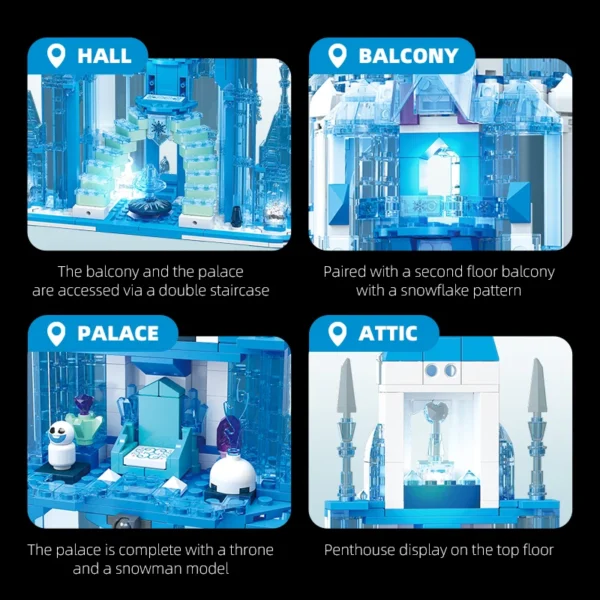 Modelo de bloques de construcción, conjunto de arquitectura, regalo de cumpleaños para niños y amigos, juguetes educativos de montaje para niñas y niños 732 Uds. Castillo mágico de hielo, - Imagen 4