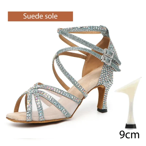 Zapatos de baile latino con diamantes de imitación para mujer, zapatos de baile latino para niña, zapatos de baile de salón negros brillantes para niñas y mujeres - Imagen 22