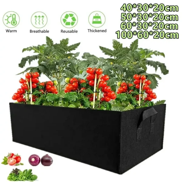 Bolsa para plantar jardín con asas, bolsa de cultivo de fieltro de varios tamaños, maceta rectangular para plantar vivero, vegetales, tomates y patatas - Imagen 2