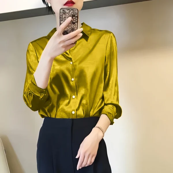 Camisas y blusas con acabado satinado que combinan con todo, ropa de mujer, Top informal OL, camisas elegantes con botones de manga larga, blusas sólidas francesas - Imagen 6