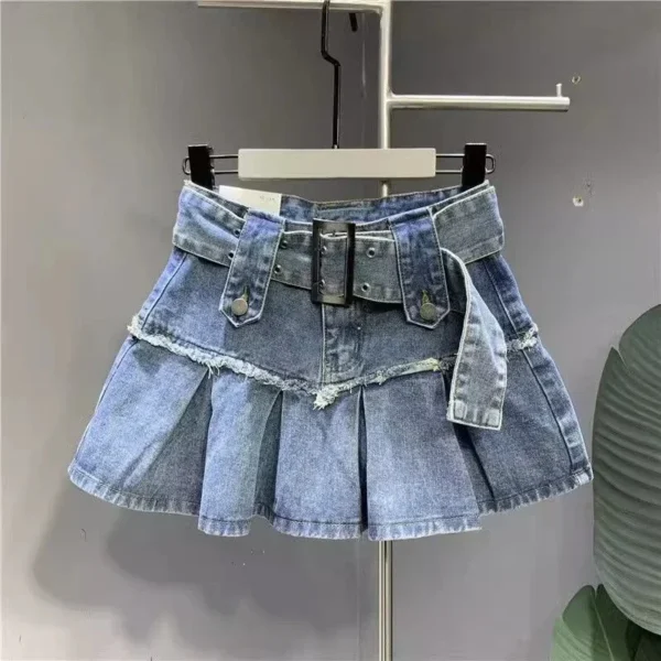 Mini Falda plisada traje ropa de calle americano nueva moda Denim costura lavado viejo de dos piezas mujeres Y2K Harajuku gótico - Imagen 10