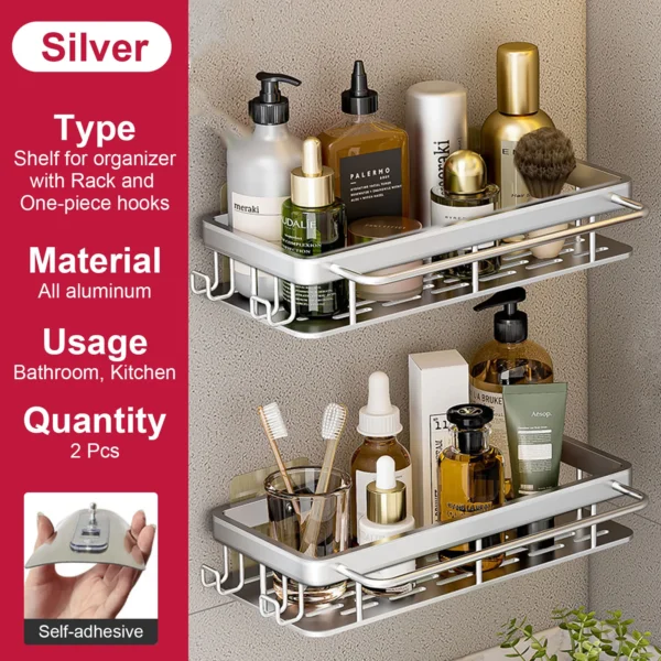 Estante de baño sin taladro, botella de champú montada en la pared, estante esquinero para ducha, estante de almacenamiento para inodoro, accesorios de aluminio para baño y cocina - Imagen 26