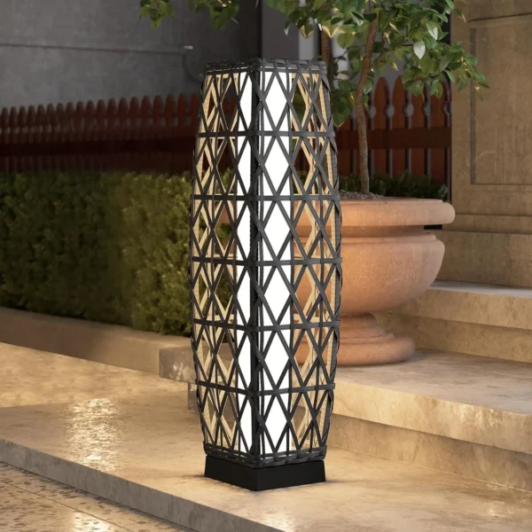 Pieza de lámpara de pie de linterna de mimbre tejida con energía solar para exteriores, decoración para terraza, jardín, césped, porche, medio Cindy, - Imagen 7