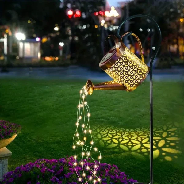 Linterna de Metal, regadera Solar, luces de cascada solares para exteriores, luz colgante impermeable, decoración de jardín, arte de hadas decorativo - Imagen 7