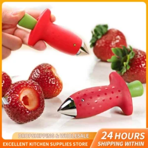 Cortador de fresas, cortador de fresas, descascarador de fresas, removedor de tallos de hojas de fruta, herramientas para insalada y pastel, accesorios de cocina
