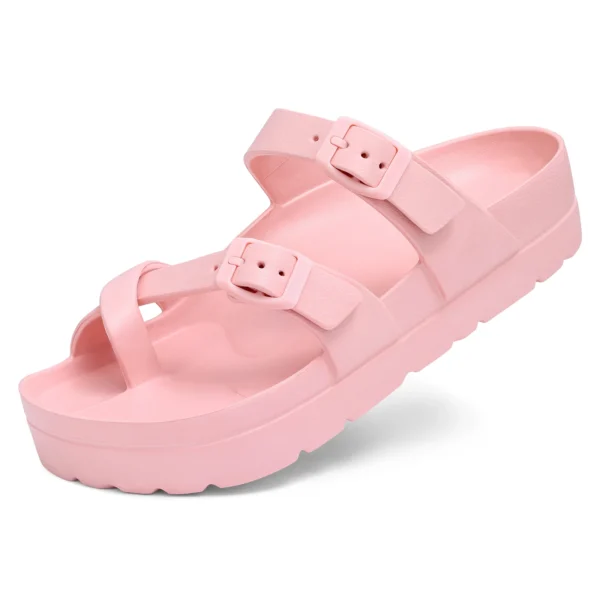 Sandalias deslizantes cómodas para hombres y mujeres, Sandalias planas EVA con doble hebilla ajustable, Sandalias ligeras y gruesas con suela antideslizante - Imagen 7