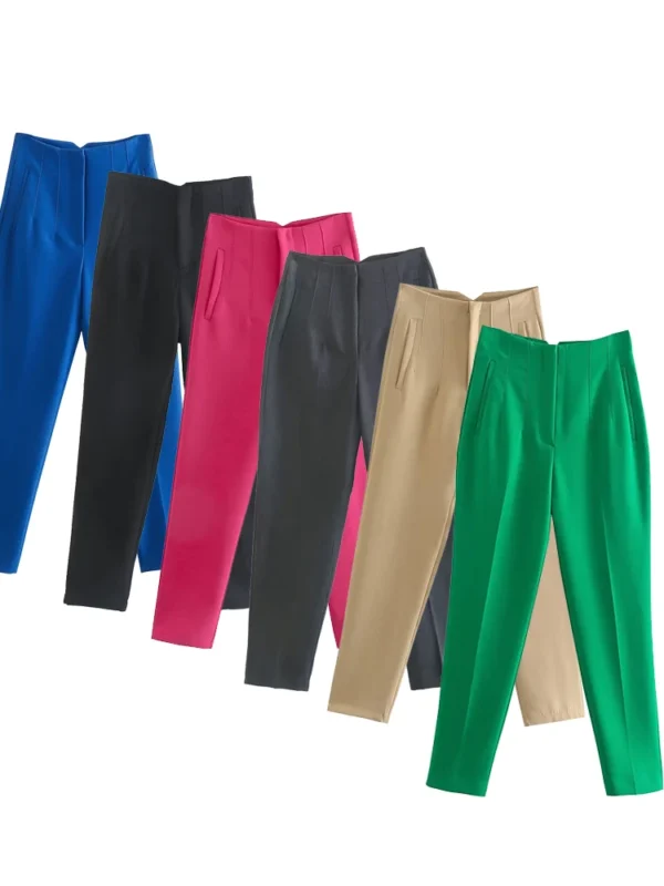 Pantalones rectos a la moda para mujer, pantalones con cremallera frontal de cintura alta, pantalones Vintage de longitud completa para mujer elegante