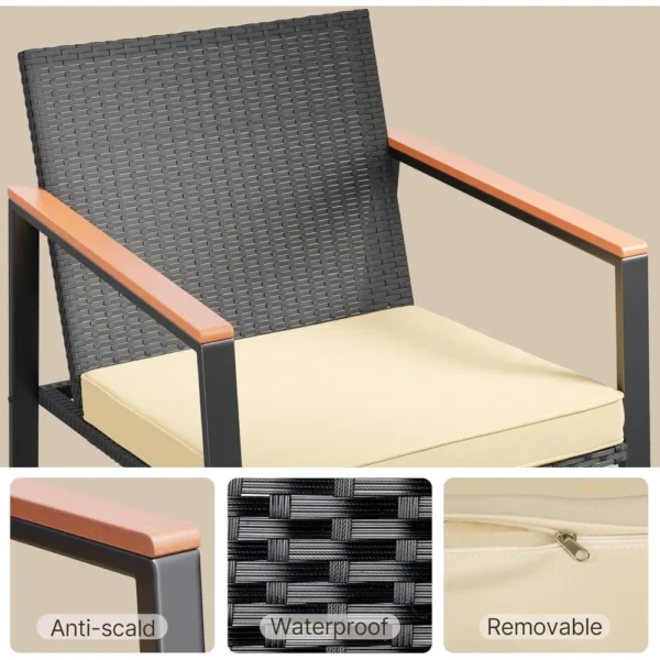 Juego de bistró mecedora para Patio de 3 piezas con reposabrazos antiescaldaduras, juego de muebles de mimbre para Patio exterior con mesa de cristal y cojín - Imagen 6