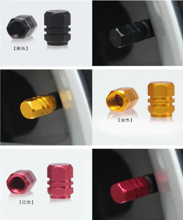 Tapas de válvula de neumático de coche de aluminio, cubierta hermética de válvula de neumático de aleación hexagonal, polvo impermeable para automóviles, motocicletas, camiones y bicicletas - Imagen 5