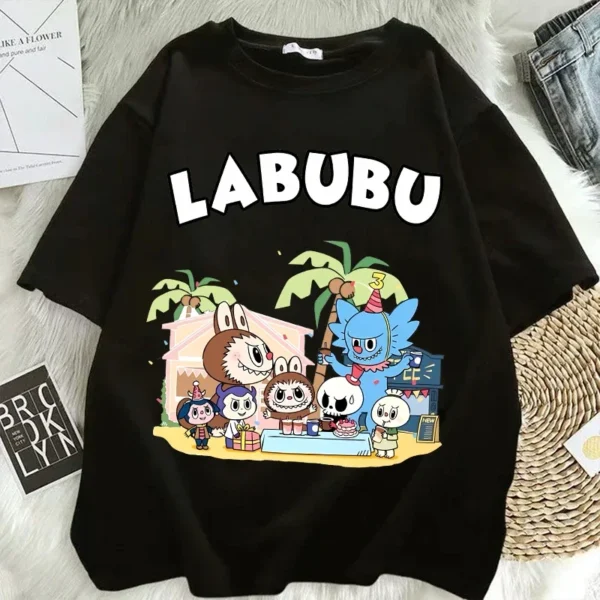 Camisetas Pop Mart Labubu para mujer, moda de Anime, Top de manga corta, camiseta blanca y negra de Hip Hop de verano, ropa de alta calidad - Imagen 9