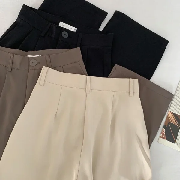 Pantalones de traje para mujer, pantalones rectos de cintura alta para otoño, pantalones de moda coreana para mujer, pantalones informales holgados con botones para mujer, pantalones negros nuevos - Imagen 6