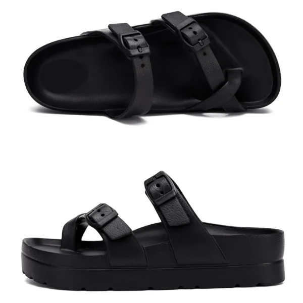 Sandalias deslizantes cómodas para hombres y mujeres, Sandalias planas EVA con doble hebilla ajustable, Sandalias ligeras y gruesas con suela antideslizante - Imagen 4