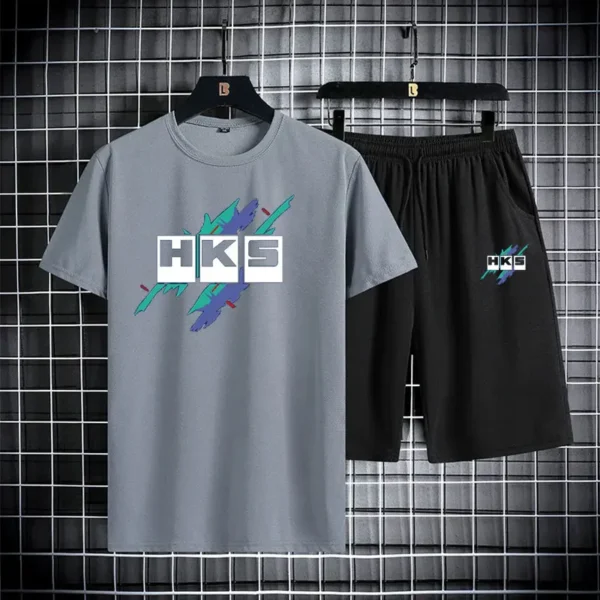 Traje deportivo informal de moda para hombre de verano, traje deportivo de secado rápido, camiseta de manga corta + Pantalones cortos de 2 piezas - Imagen 3