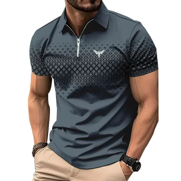 Polo informal de manga corta con solapa y cremallera para hombre, Polo deportivo con estampado de poliéster de secado rápido, moda de verano con personalidad - Imagen 3