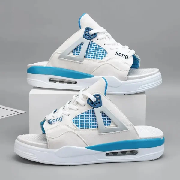 Zapatillas de moda para hombre, novedad de verano, estilo transfronterizo, talla grande, antideslizante, parte inferior gruesa, cojín de aire, zapatos de playa de una sola línea - Imagen 4