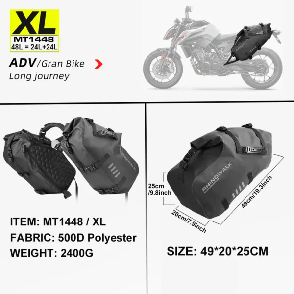 Bolsa de motocicleta Rhinowalk 100% impermeable 18L/28L/48L de gran capacidad 2 uds bolsa de alforja de motocicleta de ajuste Universal bolsas laterales de sillín - Imagen 8