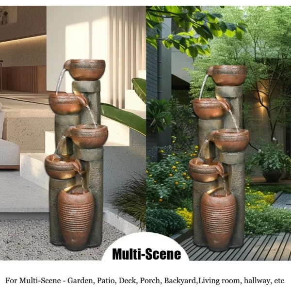 Decoración de fuente de agua para jardín al aire libre de 5 niveles, fuente de resina para jardín, piso, patio, terraza, porche, patio trasero y decoración artística para el hogar (B - Imagen 2